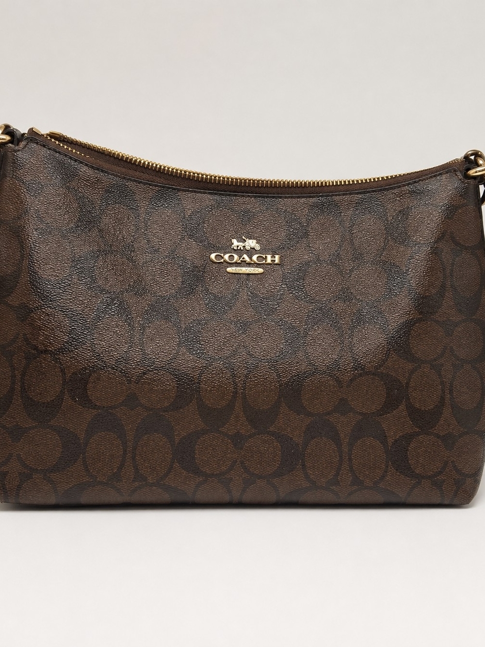 Coach Brown Signature Logo Shoulder Bag with Gold Hardware